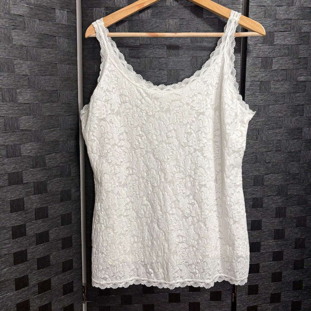 Soma Camisole White Floral Lace Scalloped‎ Trim Lined Stretch Romantic Bridal L